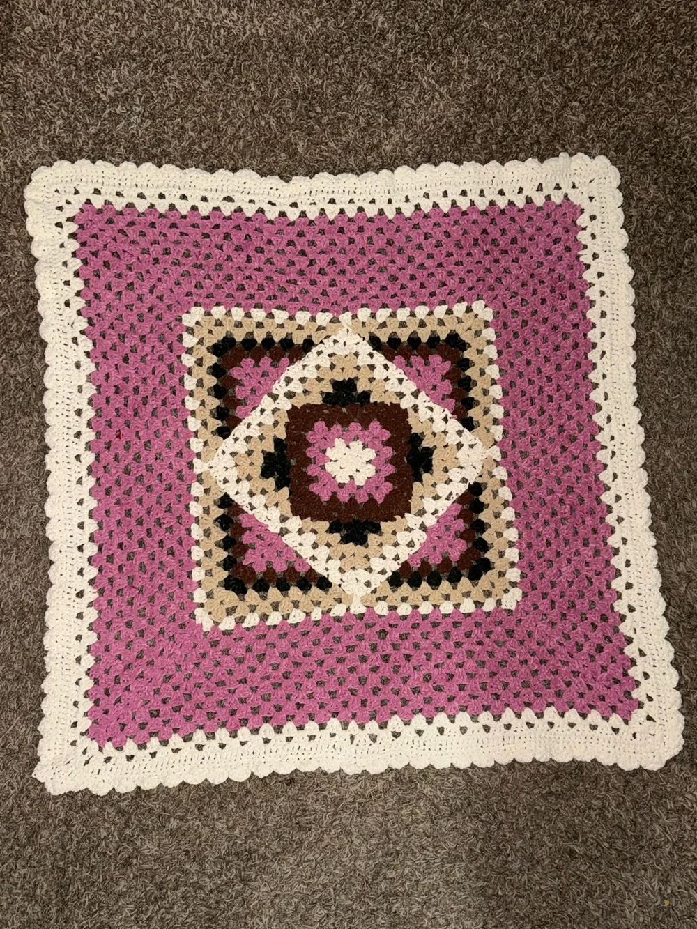 Handmade Cream and Pink Crochet Throw Accent
